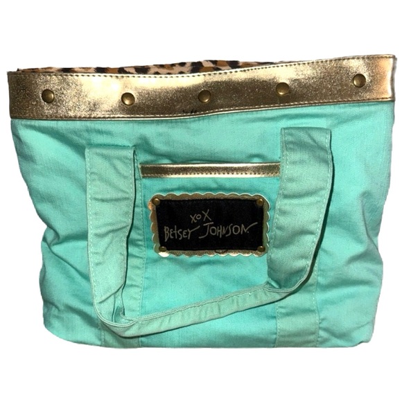 Betsey Johnson Handbags - Betsey Johnson Mint‎ Green and Leopard Tote Bag